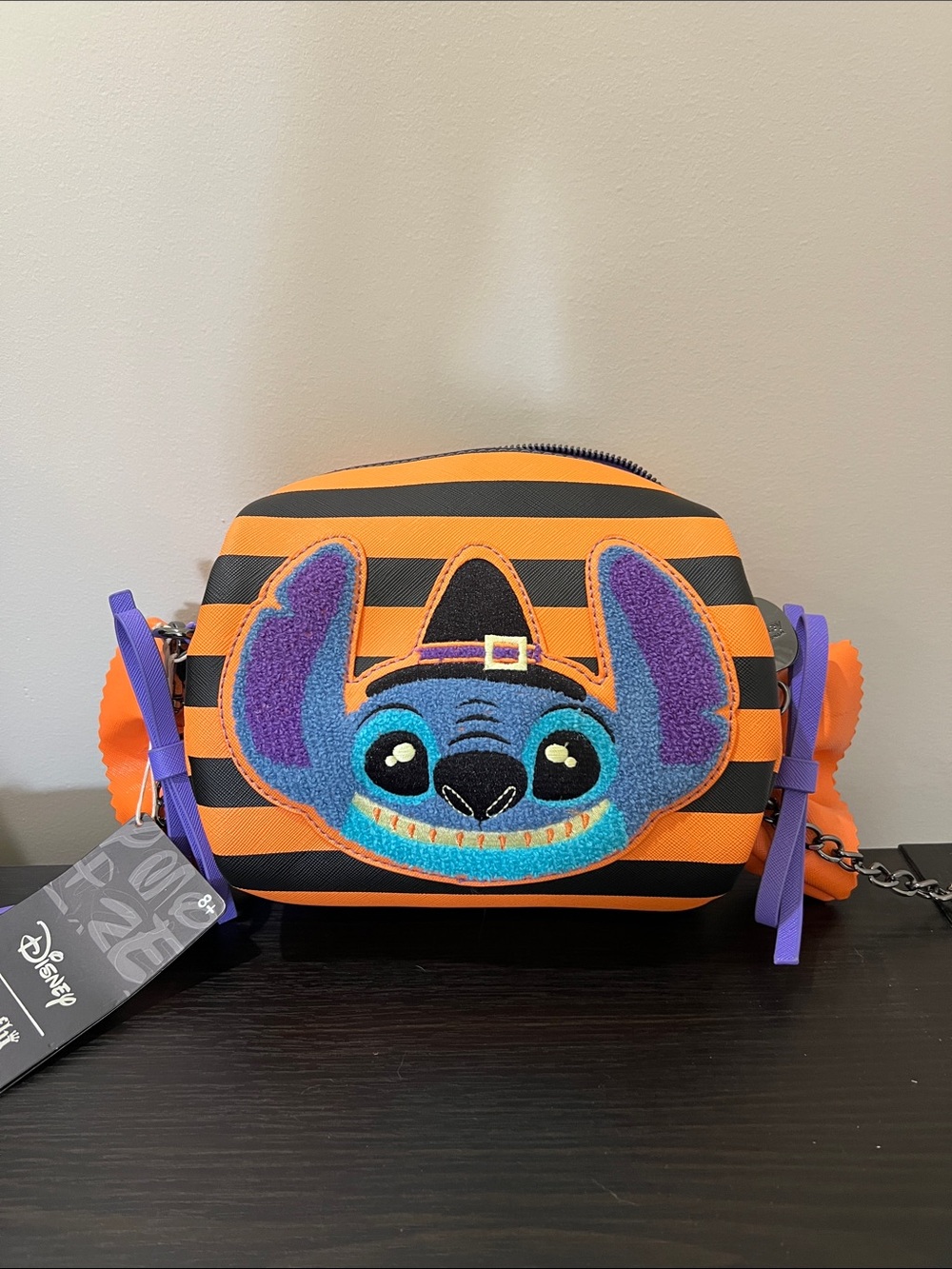 Disney Orange & Black Stripe Stitch Halloween Crossbody Bag with Purple Accents
